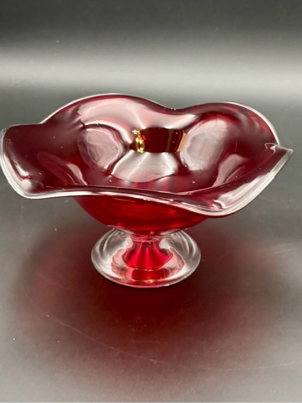 Vintage Italian Red Murano Art Glass Bowl 9 Inch Hand Blown Candy Dish Italy